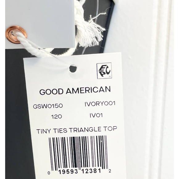 NEW Good American 3 US L Tiny Ties Triangle Bikini Top Swim Cream Ivory Beachy - Picture 6 of 9